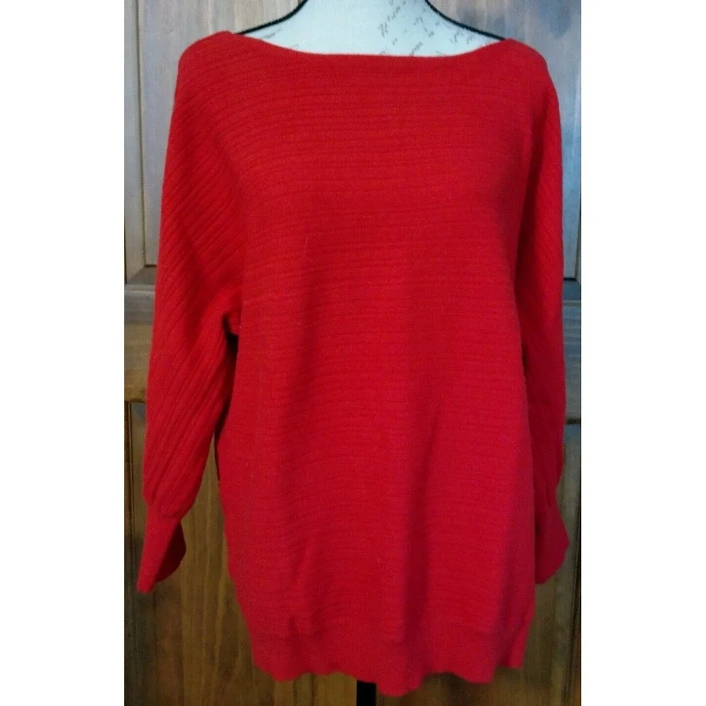 Chico's Red Pullover Sweater Round Neck Long Sleeve Sz 3 - Picture 1 of 7